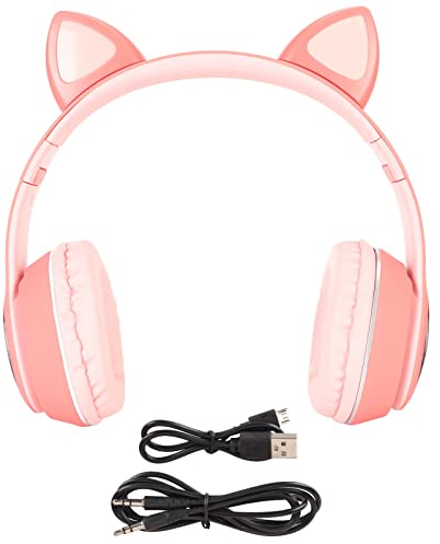 Cyrank Cat Ear Gaming Headphones, Gaming Headset Bluetooth Support Small Memory Card Gaming Headset for PC with LED Microphone