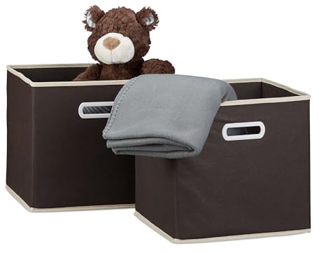 4 x Faltbox im Set, Aufbewahrungsbox aus Stoff, quadratisch HBT ca. 30 x 30 x 30 cm, mit Fingerloch, Regalbox, braun