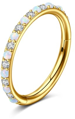 WillTen 16G Nasenpiercing Ring Gold, 10mm CZ Opal Septum Piercing Chirurgenstahl Scharnier Klicker Segment Nase Ringe Knorpel Helix Tragus Conch Rook Piercing Schmuck für Frauen Mädchen