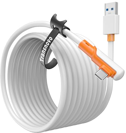 TRANSNOVO Cable Link de 5 Metros Compatible con Meta/Quest 3/3S/2/Pro y Pico4/Pro Accesorios y PC/Steam VR, Transferencia de Datos de Alta Velocidad, Cable Link USB 3.2 a USB C para Auriculares VR