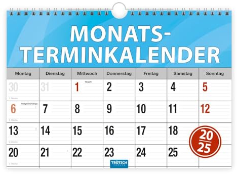 Trötsch Monatsterminer Monatsterminkalender 2025 mit Wire-O-Bindung: Monatskalender Planer Bürokalender Terminer