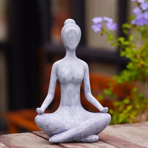 Yeomoo Yoga Frauen Figuren Zen Deko für Wohnzimmer: Meditation Fraue Figur Deko Innen Lustige Geschenke für Frauen/Freundin/Mutter Geburtstagsgeschenk Spirituelle Deko Schreibtisch Zubehör Grau 29CM