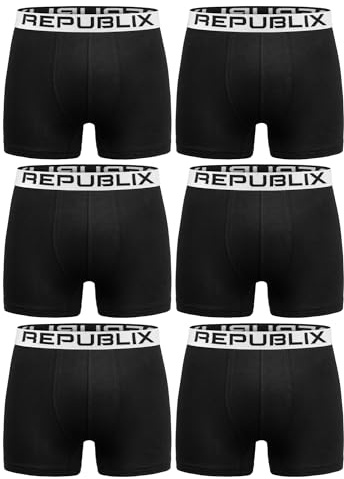 REPUBLIX Herren Boxershorts Baumwolle 6er Spar-Pack Männer Unterhose Unterwäsche 6x0062 Schwarz/Weiß L