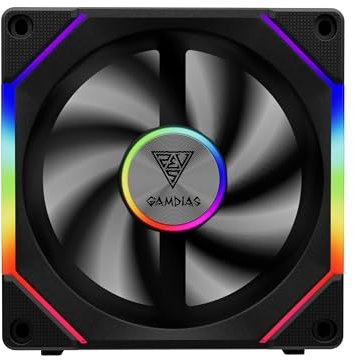 GAMDIAS AEOLUS P2 UNI Ventole PWM ARGB da 120mm Silenziosa per Case PC da Gaming, 1 Pezzo con Pala Invertita Intercambiabile Extra, Senza Controller e Hub, Supporta Sync con Scheda Madre, Nero