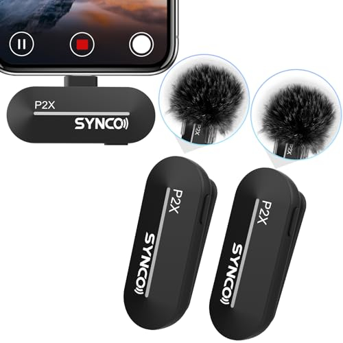 SYNCO Microfono Lavalier wireless per iPhone, P2XL Microfoni Wireless Professionali per Vlogging, Tiktok, registrazione video YouTube, Mini Mic per iPhone 14/13/12/11/X Lightning
