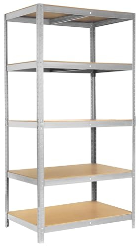 Ribelli Schwerlastregal, 180 x 90 x 60 cm (HxBxT), bis 875 kg belastbar, 5 Verstellbare Ablagen, Kellerregal, Lagerregal, Steckregal, Regal Metall, Silber,501700