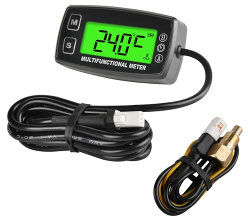 NInE-ROnG Backlight LCD Tachometer Engine Oil Water Thermometer Gauge Digital Display Replaceable Battery for Motorcycle ATV Boat Marine Compressor Cleaners (TS001)