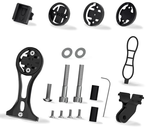 GRQUSTO Bike Computer Mount - Out Front GPS Combo Mount for Garmin Wahoo Bryton Cateye, Mountain Bike Accessories Compatible with 32mm 1.26'' Handlebar, Black