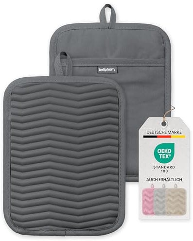 Bellphany 2er Set rutschfeste Silikon Topflappen - Design Topfhalter zum Kochen & Backen, hitzebeständig bis 250°C, Anthrazit