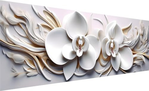 Orchidee Diamond Painting Groß XXL 150x50cm, Diamond Painting Set Basteln Erwachsene, 5D DIY Weiß Diamant Painting Bilder Erwachsene, Diamond Painting Zubehör Set für Zimmer Wand Deko Aesthetic H-6