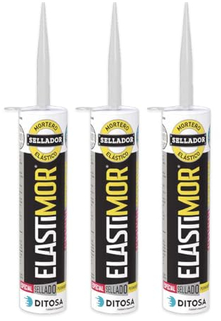 DITOSA CALIDAD E INNOVACION - ELASTIMOR Mortero Sellador, Cemento Express, Impermeable, para encintados, llagueados, sellados, rejunteados, reparaciones, Tubo 310 ml x3