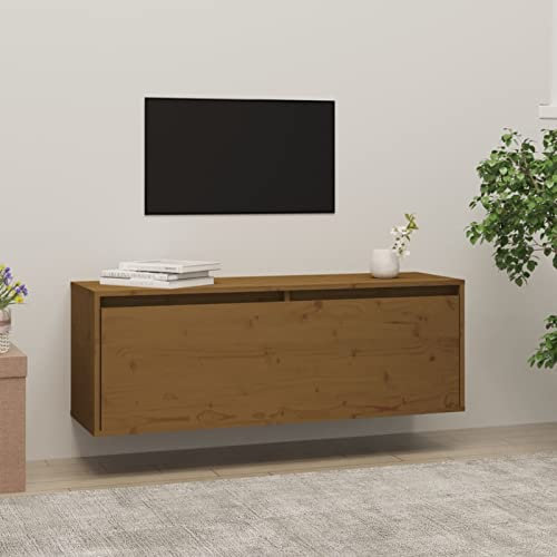 Homgoday Hängeschrank braun 100 x 30 x 35 cm aus massivem Kiefernholz, Wandregal, Wandregal für Wohnzimmer, Büro, Schlafzimmer, Badezimmerdekor für Möbel