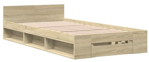 vidaXL Bettgestell, Bett mit Schublade für Schlafzimmer, Bettrahmen mit Lattenrost, Schlafzimmerbett Einzelbett, Sonoma-Eiche 90x190cm Holzwerkstoff