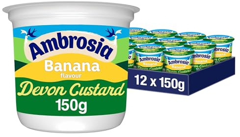 Ambrosia Ready-to-Eat Banana Flavour Devon Custard Pots, 150 g (12-Pack) | Smooth & Creamy Custard, Perfect Hot or Cold, Ideal for Desserts & Snacks