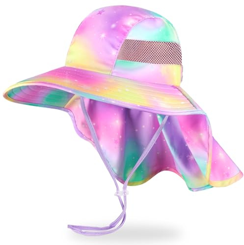 MHJY Sonnenhut Kinder Sonnenmütze Mädchen Hut Sommer UV Schutz 50 Mützen Einhorn Anglerhut Breite Krempe Kappe mit Nackenklappe Kleinkind 2-9 Jahre
