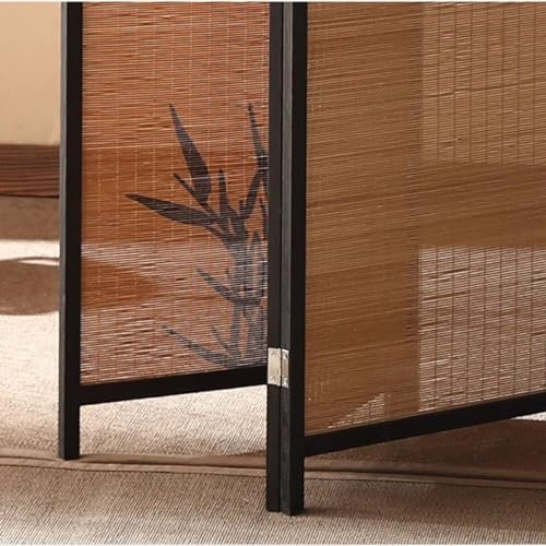 Trennwand Faltbarer Sichtschutz 3 Paneel Innen Außen, Raumteiler Wandpaneele Freistehend Für Studio Wohnung Kleiner Raum, Schwarzer Holzrahmen & Brauner Bambus Paravent(Color:Brown A,Size:3 Panel High