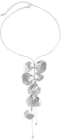 Niaspi Ginkgo Biloba Leaf Drop Tassel Necklace for Women Girls Dainty Boho Y Lariat Necklace Layered Drop Y2K Handmade Bar Adjustable Long Necklace Delicate Cute Simple Jewelry (Silver)