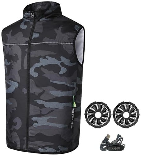 Fan Jacket Fan Vest Breathable Circulating 3 Speed Fan Jacket USB Power Light Cooling Vest Cable Control Round Neck Sleeveless Cool Vest for Working Camping Hiking, L