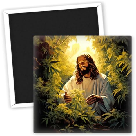 Jesus mit Cannabis Motiv für Weed-Liebhaber Kühlschrankmagnet - Lustige Deko - Bunte Magnete - Humorvolle Geschenke - Kreative Kühlschrankmagnete - Geschenkidee für Freunde - Trendige Deko