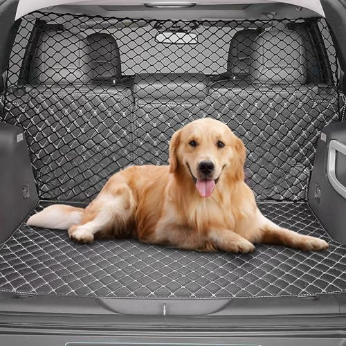 Rejilla de protección para el coche, red de separación: rejilla para perros de coche de polipropileno con 4 ganchos, elástica, para el maletero, doble capa, 120 x 70 cm