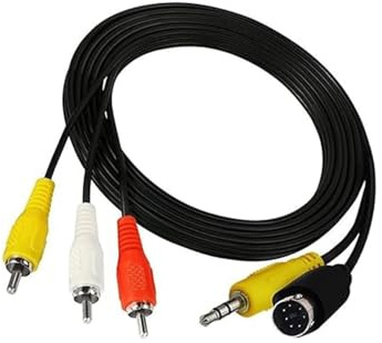 Verbindungsadapter PC auf TV/VIDEO Mini-Din 4P, Klinke und 3 RCA für Audio- und Videoübertragung in hoher Qualität.