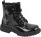 A2Z 4 Stivaletti da bambina in pelle PU verniciata nera per il ritorno a scuola con lacci e chiusura a zip stivali da donna tacco grosso comode scarpe da combattimento, Nero , 28 EU