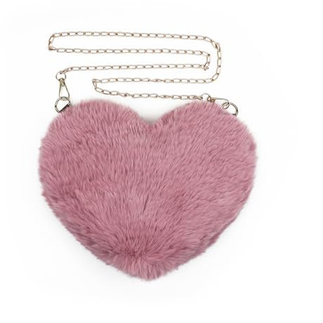 FuninCrea Peluche Borsa Tracolla Donna con Tracolla a Catena Rimovibile di 100 cm, Crossbody Bag Donna A forma di Cuore Borsa Marsupio Donne con Cerniera per il Viaggio Uso Quotidiano (Rosa)