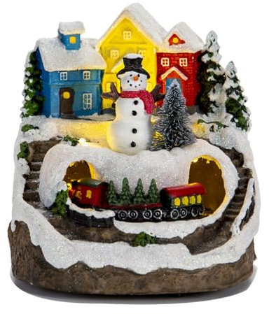 Keenso Beleuchtetes Weihnachtsdorf-Haus, Weihnachtliche, Verschneite Stadt aus Kunstharz, Feiertags-Tischdekorationen für Zuhause, Küche, Büro (Schneemänner)