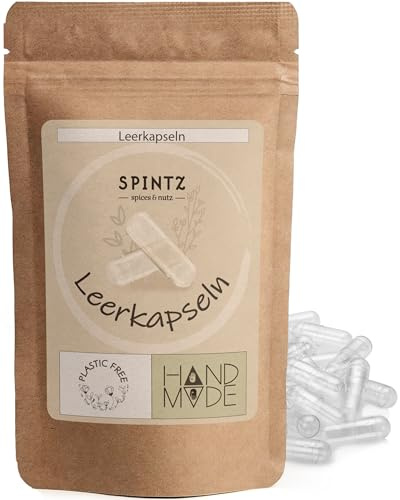 SPINTZ Vegane HPMC Leerkapseln Größe 0 (500 Stk.) | Unabhängig Labor getestet | Plastikfrei & Nachhaltig Verpackt | 100% pflanzliche Zellulose, Non-GMO, allergenfrei, transparent