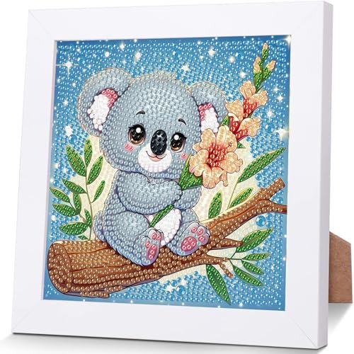 YarnWhimsy Koalas Diamond Painting Kinder Mit Rahmen-Diamond Art Bilder Koalas, Tiere Diamond Painting Kinder ab 4 6 8 10 Jahreals Geschenk für Home Wand Décor (18X18cm)