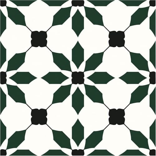 MORCART 20Pcs Floor Tiles Self Adhesive, 20 x 20cm Peel and Stick Vinyl Flooring Waterproof DIY Flooring for Bathroom, Kitchen, Fireplace, Pet House, Stairs, Bedrooms, Wall Dark Green Black White