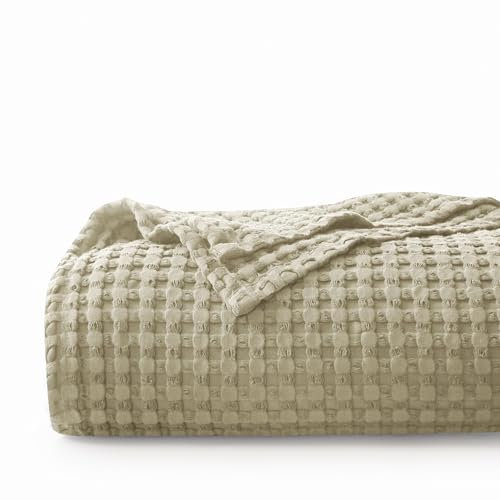 CHUFFED 100% Baumwolldecke 150 x 200 cm Tagesdecke Waffelpique Decke Weiche & Atmungsaktive Leichte Oeko-TEX® Zertifiziert-Sofa Couch Überwurf Bettüberwurf Kuschedecke Bettdecke Beige