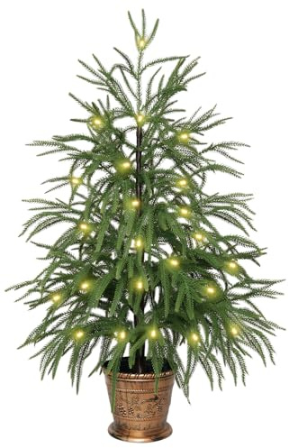 XmasExp 3ft Norfolk Pine Tree with Lights Artificial Faux Potted Christmas Tree for Front Porch Indoor Outdoor Decor
