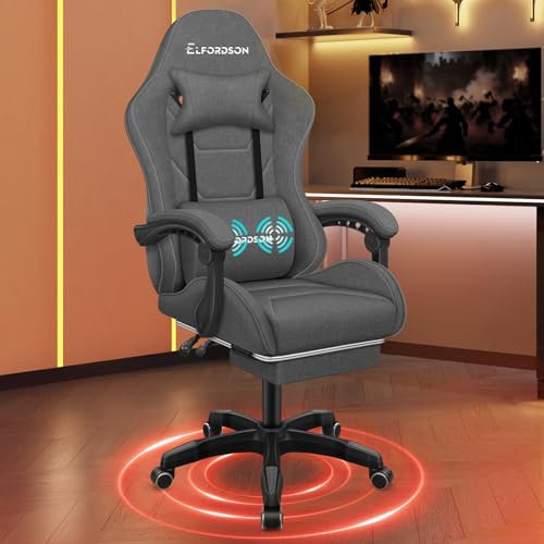 ELFORDSON Gaming Chair with 2-Point Massage Lumbar Cushion, High Back PC Computer Game Chair, 150° Reclining Office Chair with Headrest & Footrest, 360° Swivel, Fabric, Dark Grey - Home, Esports