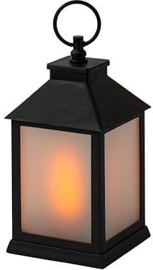 Meletē LED Lantern Light – 20.5cm, Vintage Black, Flame Effect, Battery Operated with Timer – Cordless Hanging or Table Lantern for Indoor Décor, Christmas, Weddings, Parties & Gifting