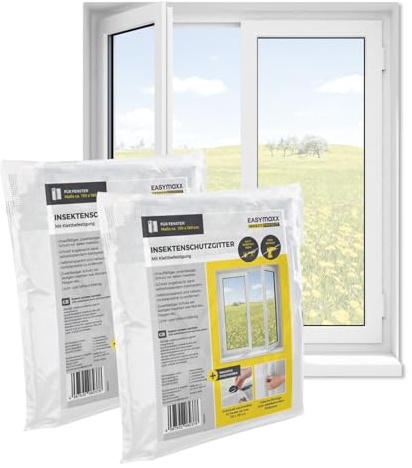 EASYmaxx Moustiquaire pour fenêtre avec bande auto-agrippante | Découpable jusqu’à 150 x 180 cm | Montage facile – sans percer ni visser | Filet anti-insectes autocollant - 2 Pièces [Blanc]