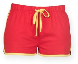 Women's Cotton Shorts – Slim Fit Adjustable Drawstring Sporty Style Workout Yoga Cycling Short (PK 1 RED/YLW S)
