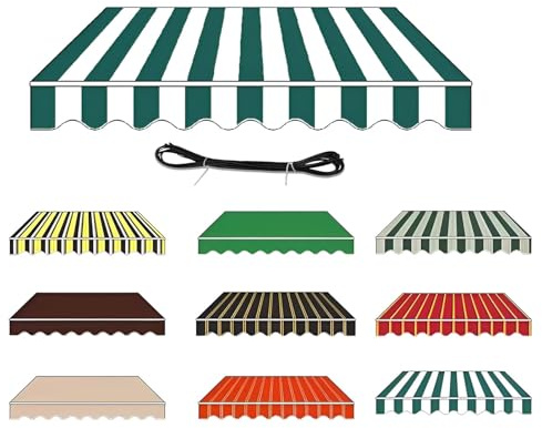 Waterproof Awning Fabric Replacement with Valance, UV-Resistant Sunshade Material for Balcony & Window, 450x350cm (15x11.5ft) - Durable Awning Cover