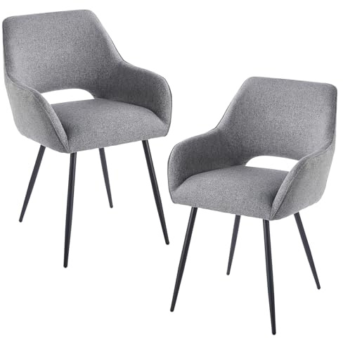 2er Set Esszimmerstühle Modern: Ergonomische Velours Küchenstuhl mit Armlehnen Rückenlehne Schwarze Metallbeine Komfortabel für Esszimmer Wohnzimmer Küche - Einfache Montage (2, Hellgrau)
