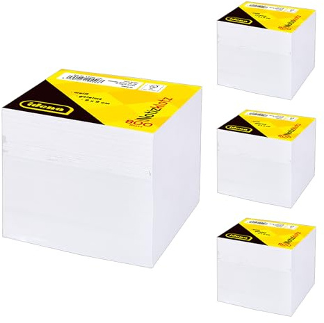 Idena 90452 - Notizklotz, 9 x 9 cm, 4 Stück mit je 800 Blatt geleimt, Notizzettel in Weiß, Notizblock aus 80 g/m² FSC-Mix Papier