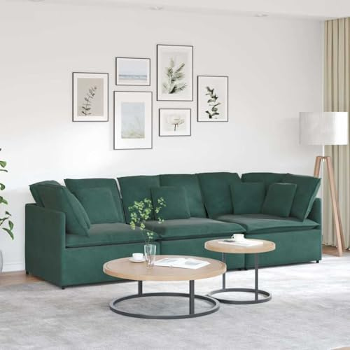 Mandloder Modulares Ecksofa, Dunkelgrün Samt, 300x100x64cm, mit Kissen, Metallrahmen, Sectional Couch für Wohnzimmer, Modern, Komfortabel