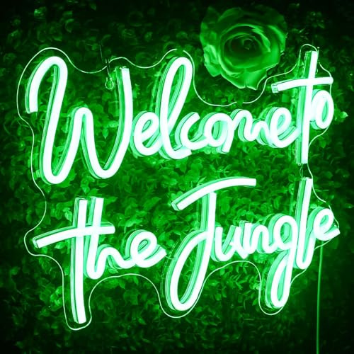 Welcome to The Jungle Neon Sign Green LED Neon Lights Letter Neon Sign for Bedroom Wall Decor USB Words Neon Signs for Home Bar Garden Wedding Engagement Party Wall Sign Gift