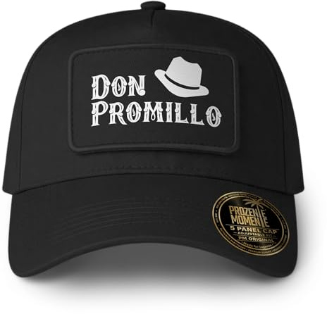 Prozente Momente Don Promillo - Cap mit Patch - 5 Panel Baseball Cap mit abnehmbarem Klett-Patch und verstellbarem Snapback-Verschluss Unisex – Party Accessoire für Malle, Ballermann, Festival, JGA