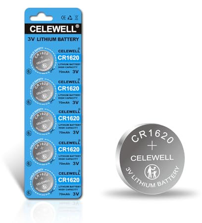 【5-YEAR WARRANTY】CELEWELL CR1620 CR 1620 Battery For Key Fob Tracker 70mAh 3V Lithium Coin Cell 5 Pack