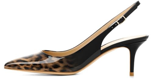 Soireelady Womens Pointed Toe Slingback Dress Court Shoes Animal Print Pumps Leopard A EU37