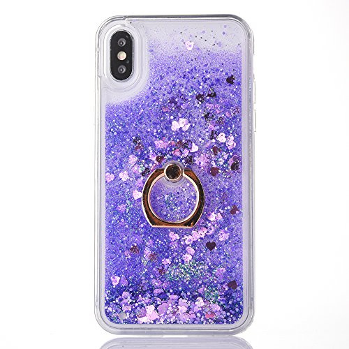iPhone X Case iPhone XS Case [with Tempered Glass Screen Protector],Mo-Beauty Flowing Liquid Floating Bling Shiny Sparkle Glitter Case Cover for Apple iPhone X/XS 5.8 Inches (Purple)