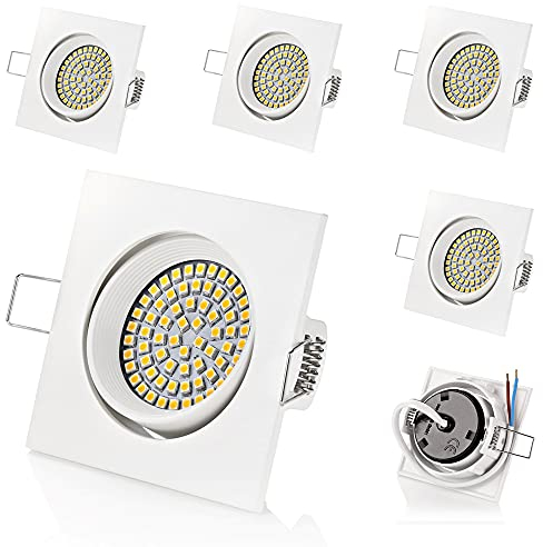Sweet LED 6er Set Einbaustrahler 230V 3,5W Warmweiß | 330lm 3000K Lochmaß 75mm | Spot Flach Metall | Spots Deckenleuchte Schwenkbar - Eckig Weiß