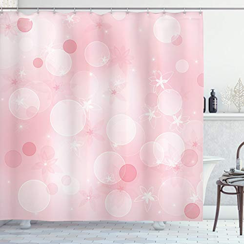 ABAKUHAUS Floral Duschvorhang, Floral Hazy Spots, Stoffliches Gewebe Badezimmerdekorationsset mit Haken, 175 x 180 cm, Hellrosa
