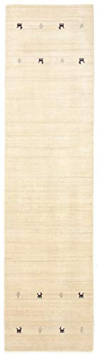 carpetfine Wollteppich Gabbeh Uni Läufer Weiß 75x200 cm | Moderner Teppich für Wohn- und Schlafzimmer