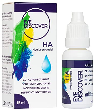 EYE DISCOVER, Lágrimas Artificiales con Ácido Hialurónico e Hidroxietilcelulosa, Gotas Humectantes Ojos Secos, Hidratantes, Alivian la Irritación y Aportan Frescor, 15 ml
